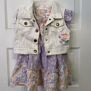 Infant White and Purple Floral dress& Vest by little lass